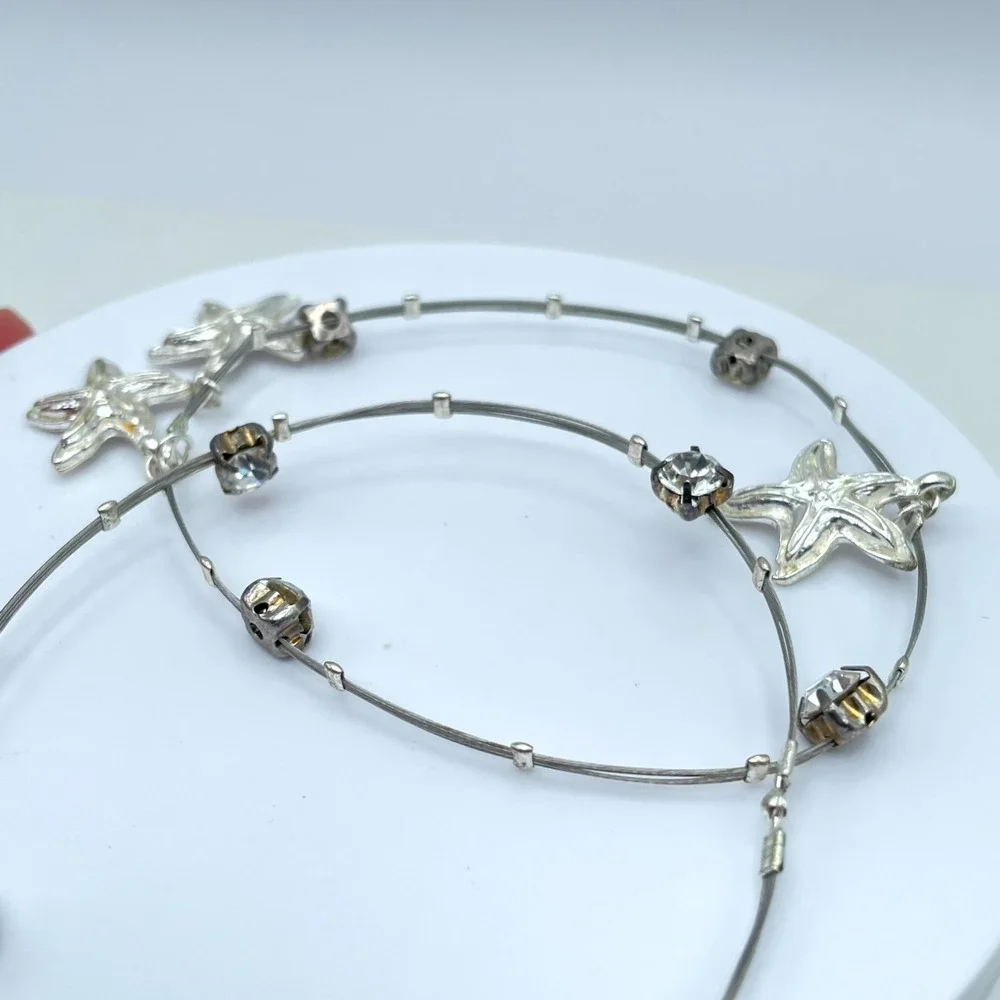 Vintage Silver-Tone Prong Starfish Affinity Double Strand Wire Bangle Bracelet